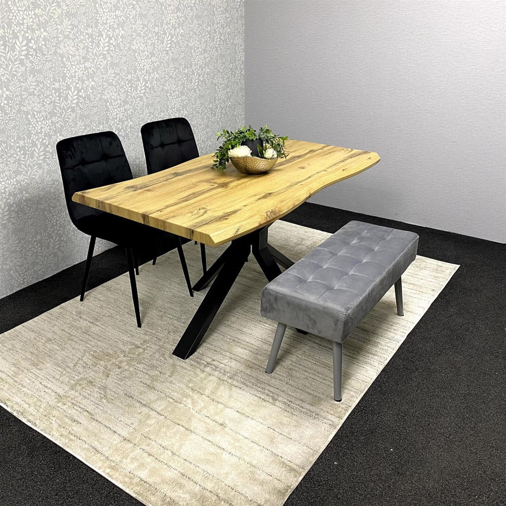 Kosy Koala 4 Seater Wood and Velvet Dining Table Set with Bench Black and Grey Image 6