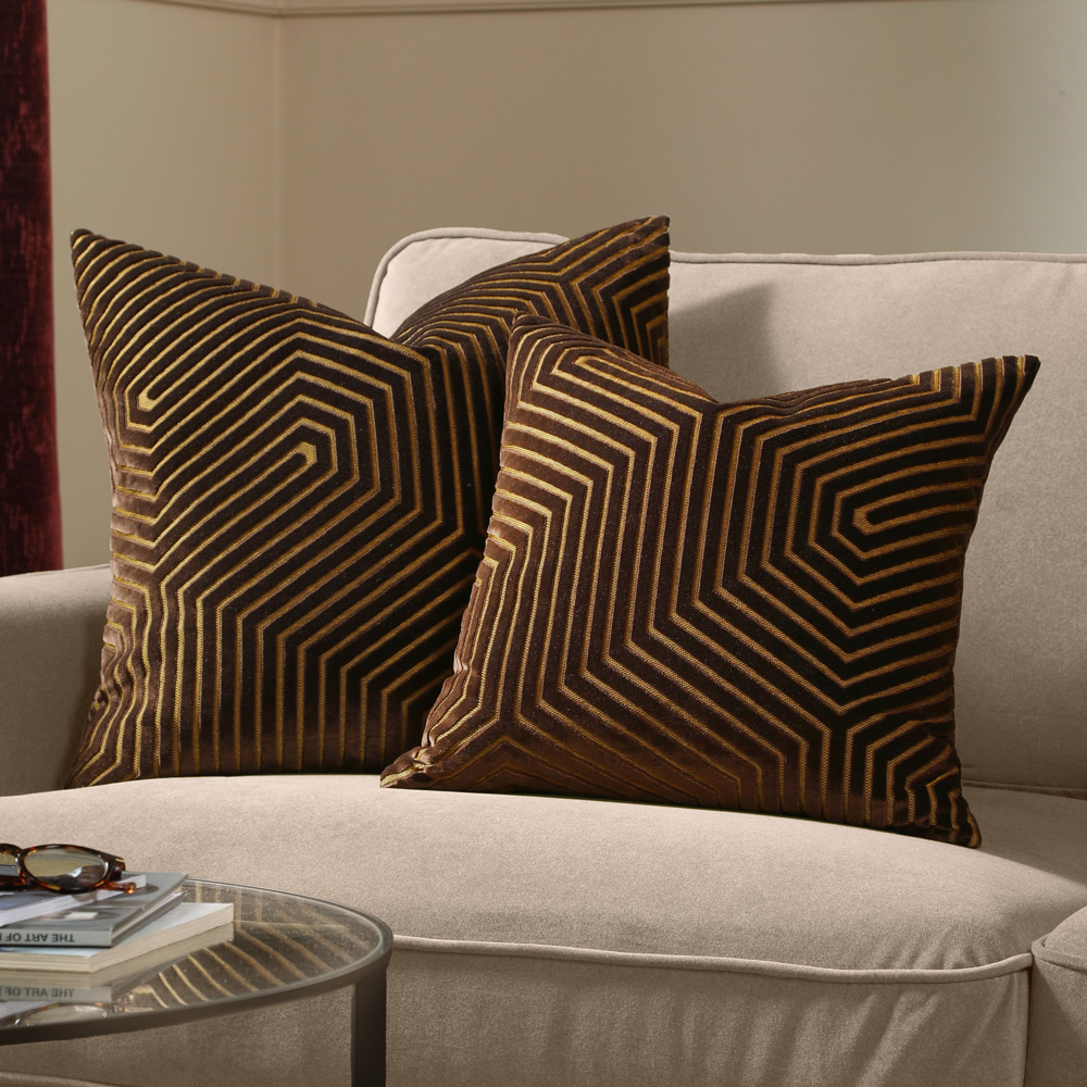 Paoletti Evoke Chocolate Cut Velvet Cushion 55 x 55cm Image 5