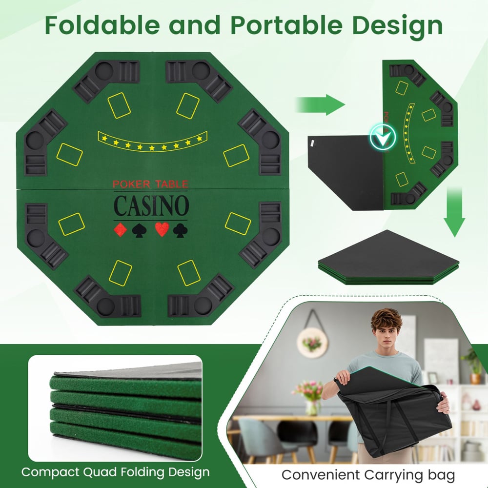 Costway 8 Player Green Foldable Texas Holdem Poker Table Topper with Carry Bag Image 3
