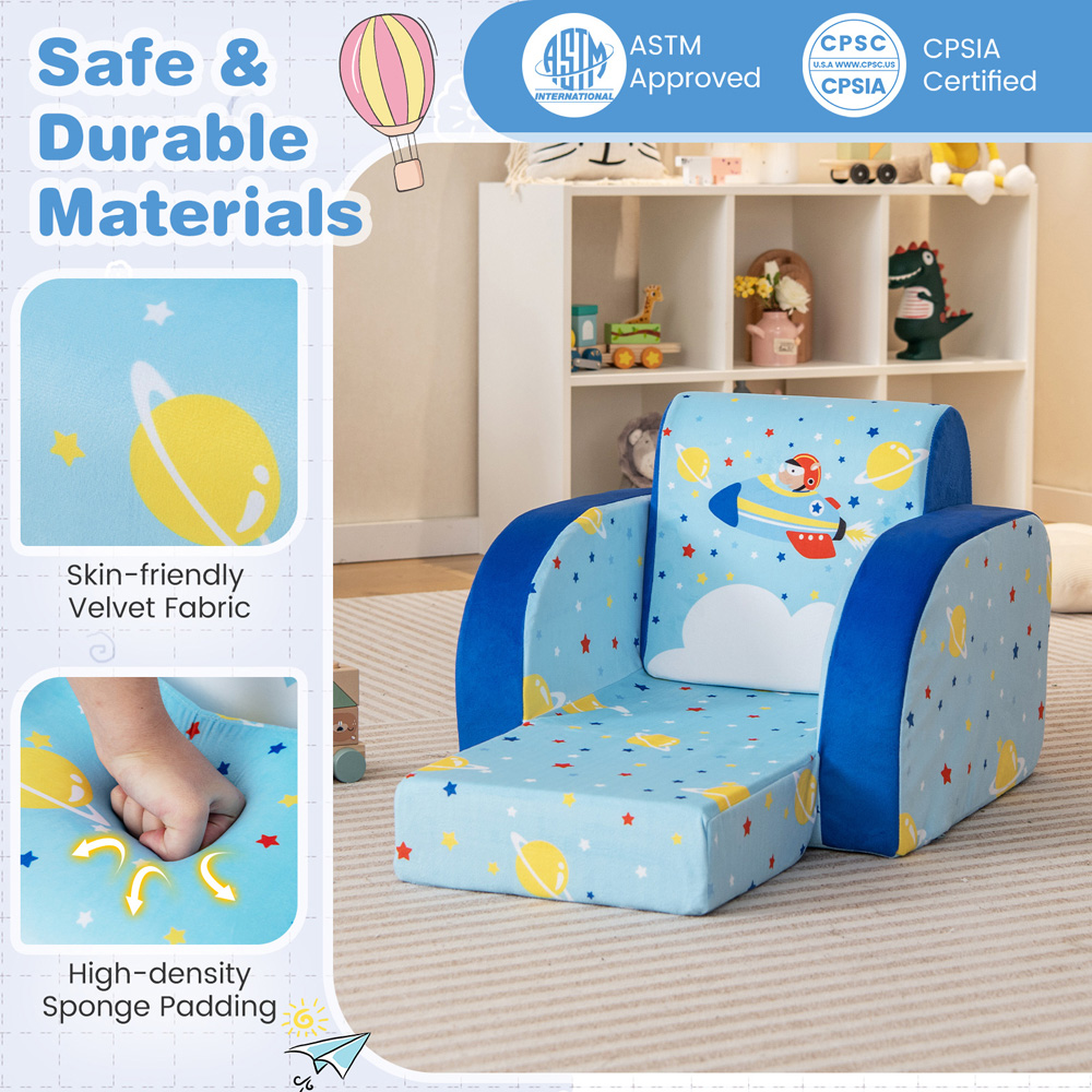Costway Single Seater Kids Blue Convertible Sofa Bed Image 8