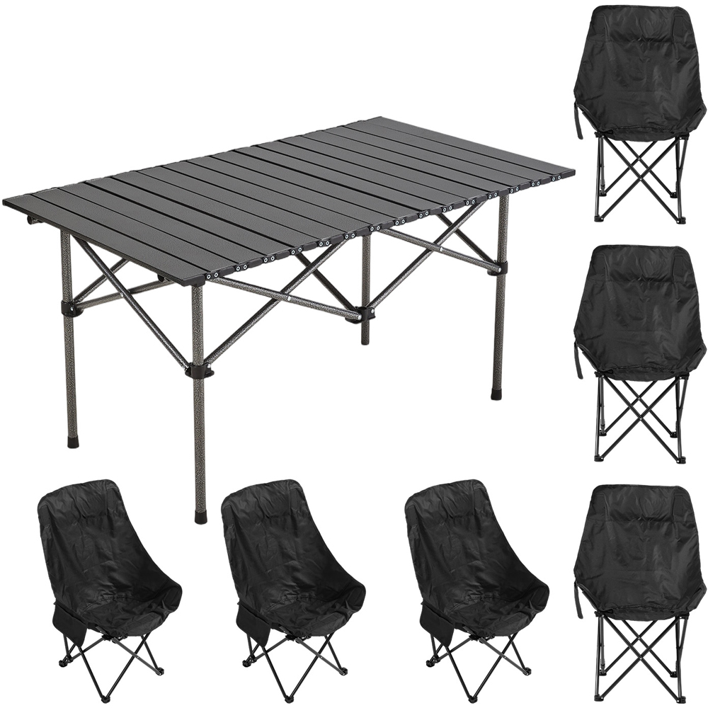 Living and Home 6 Seater Black Foldable High Back Camping Table and Chair Set Image 1