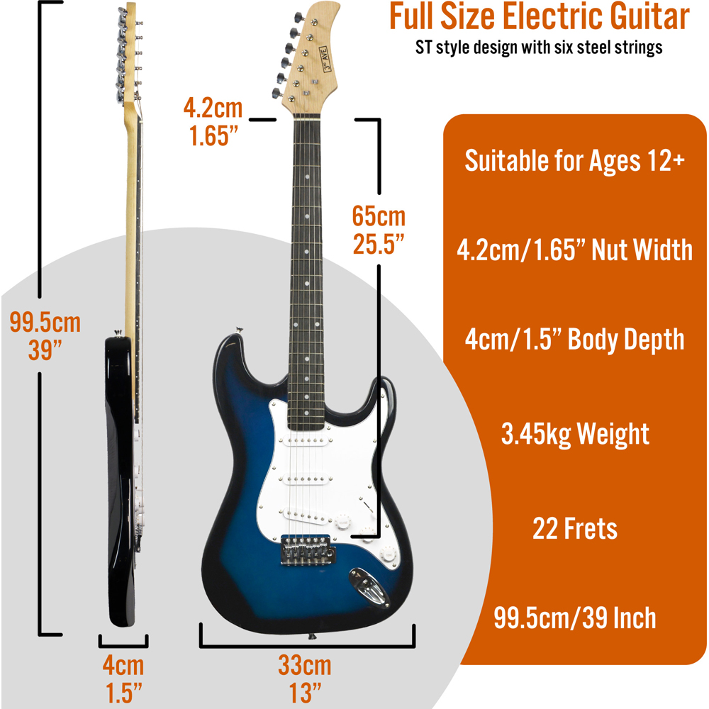3rd Avenue Blueburst Full Size Electric Guitar Set Image 6