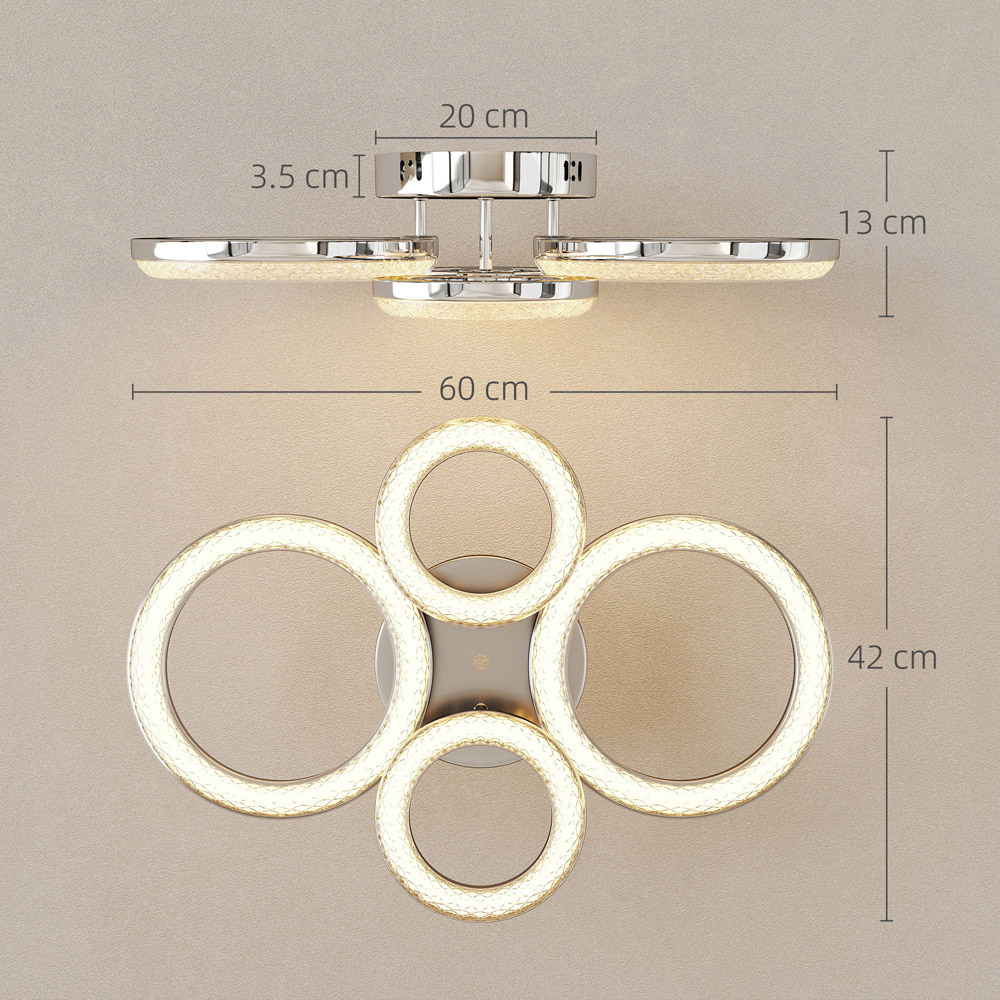 HOMCOM Modern Silver 4 Ring Flush Mount LED Ceiling Light Image 9