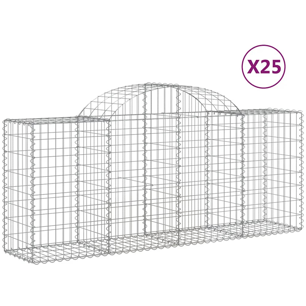 vidaXL Silver Galvanised Iron Arched Gabion Basket 200 x 50 x 80/100cm 25 Pack Image 2