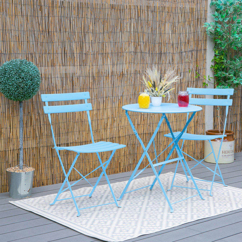 Harbour Housewares Sussex 2 Seater Cornflower Blue Round Bistro Set Image 4