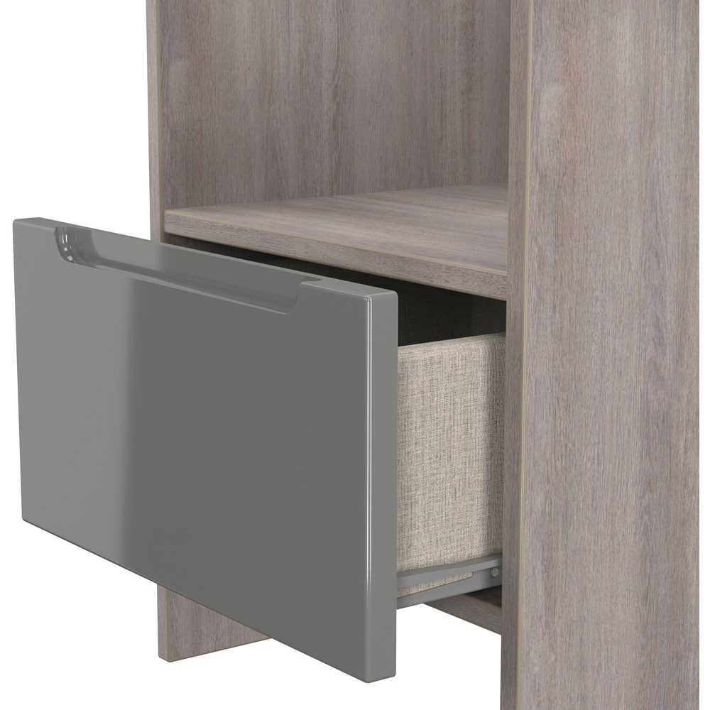 Crowndale Milan Single Drawer Single Shelf Grey Gloss and Grey Oak Lamp Table Ready Assembled Image 5