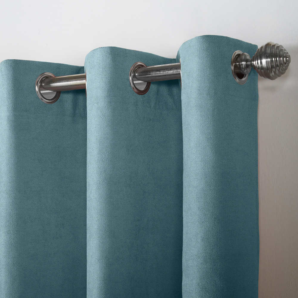 Alan Symonds Teal Velvet Chenille Ring Top Eyelet Curtains 142 x 229cm Image 3