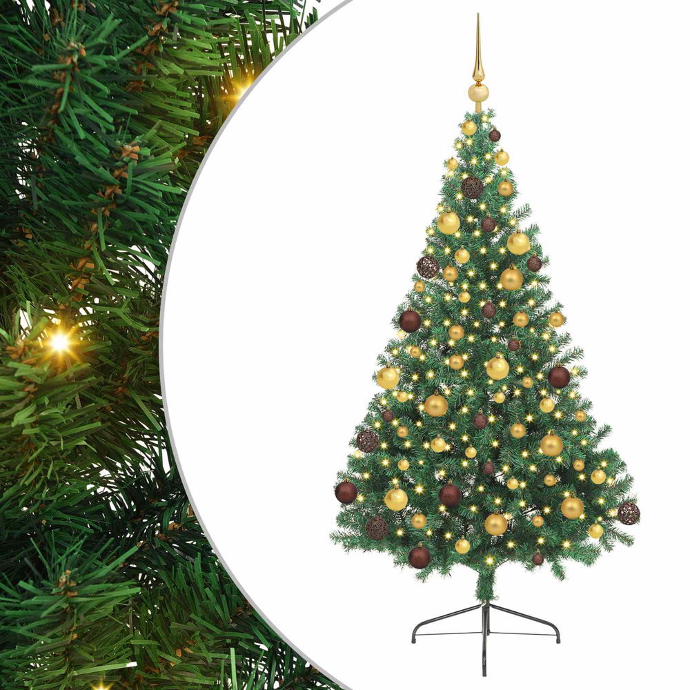 vidaXL Pre-Lit Gold and Bronze Baubles Green Artificial Christmas Tree 6ft Image 2
