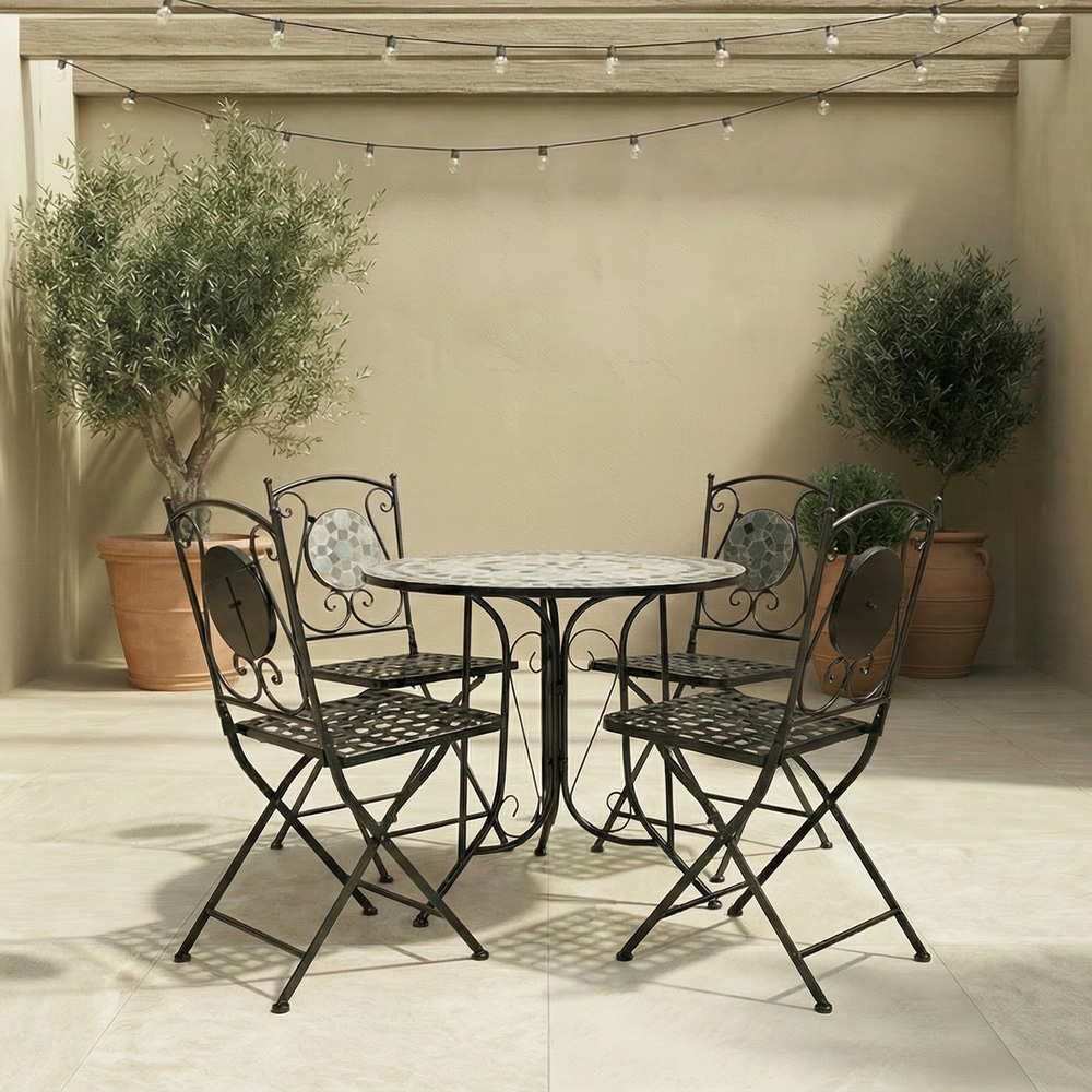Charles Bentley 4 Seater Dining Set Blue Mosaic Image 8