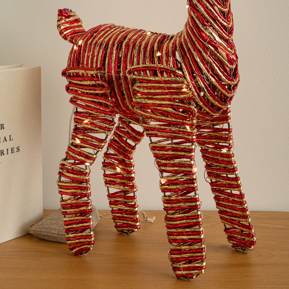 Samuel Alexander 50 Warm White LED Red and Gold Braid Reindeer Christmas Decoration 40cm Image 5