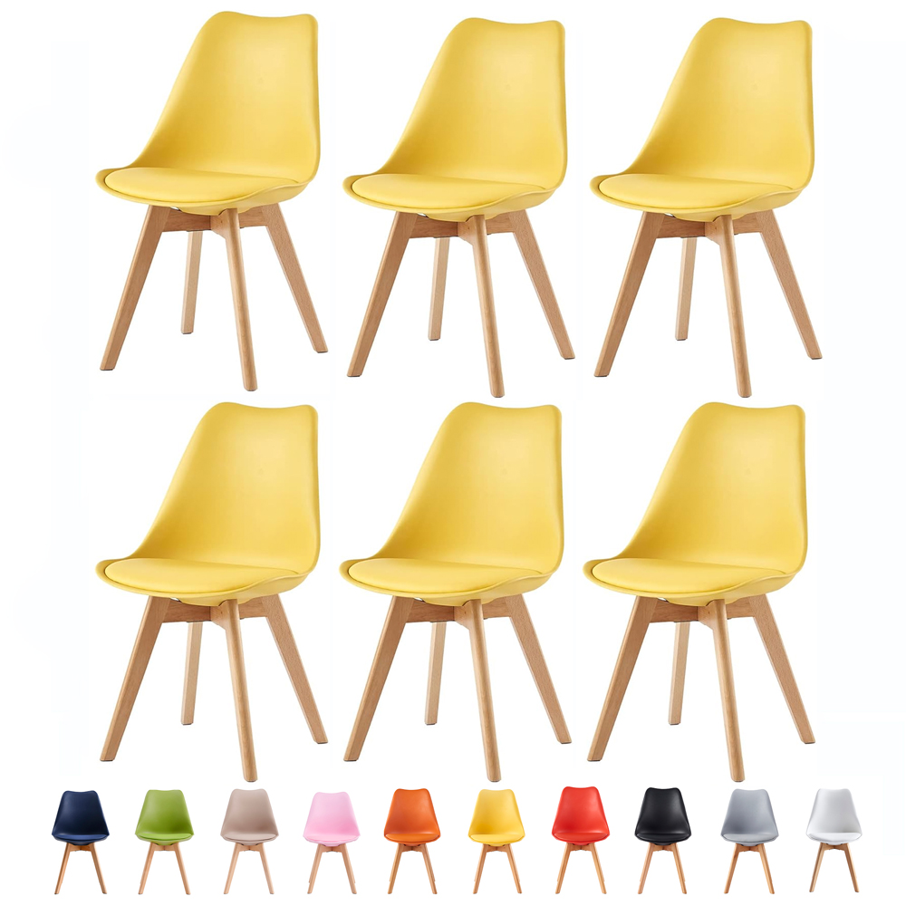 Eva Set of 6 Yellow Padded Dining Chairs Image 7