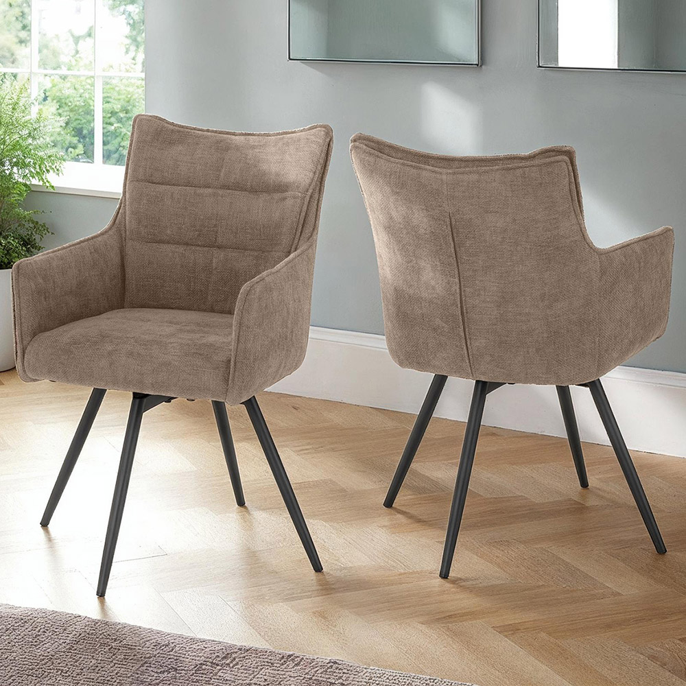 Seconique Lewis Set of 2 Fawn Fabric Carver Swivel Dining Chair Image 1