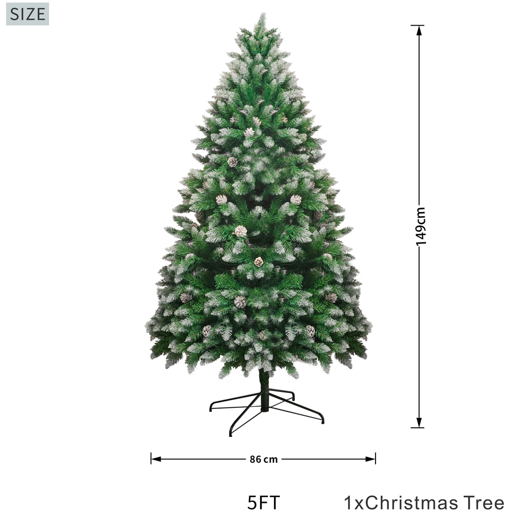 Abrihome White and Green Snowflake Spray Belt Pine Cone Artificial Christmas Tree 5ft Image 9