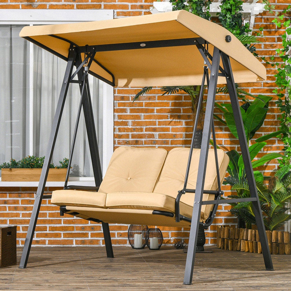 Outsunny 2 Seater Beige Garden Swing Chair with Adjustable Canopy Image 1