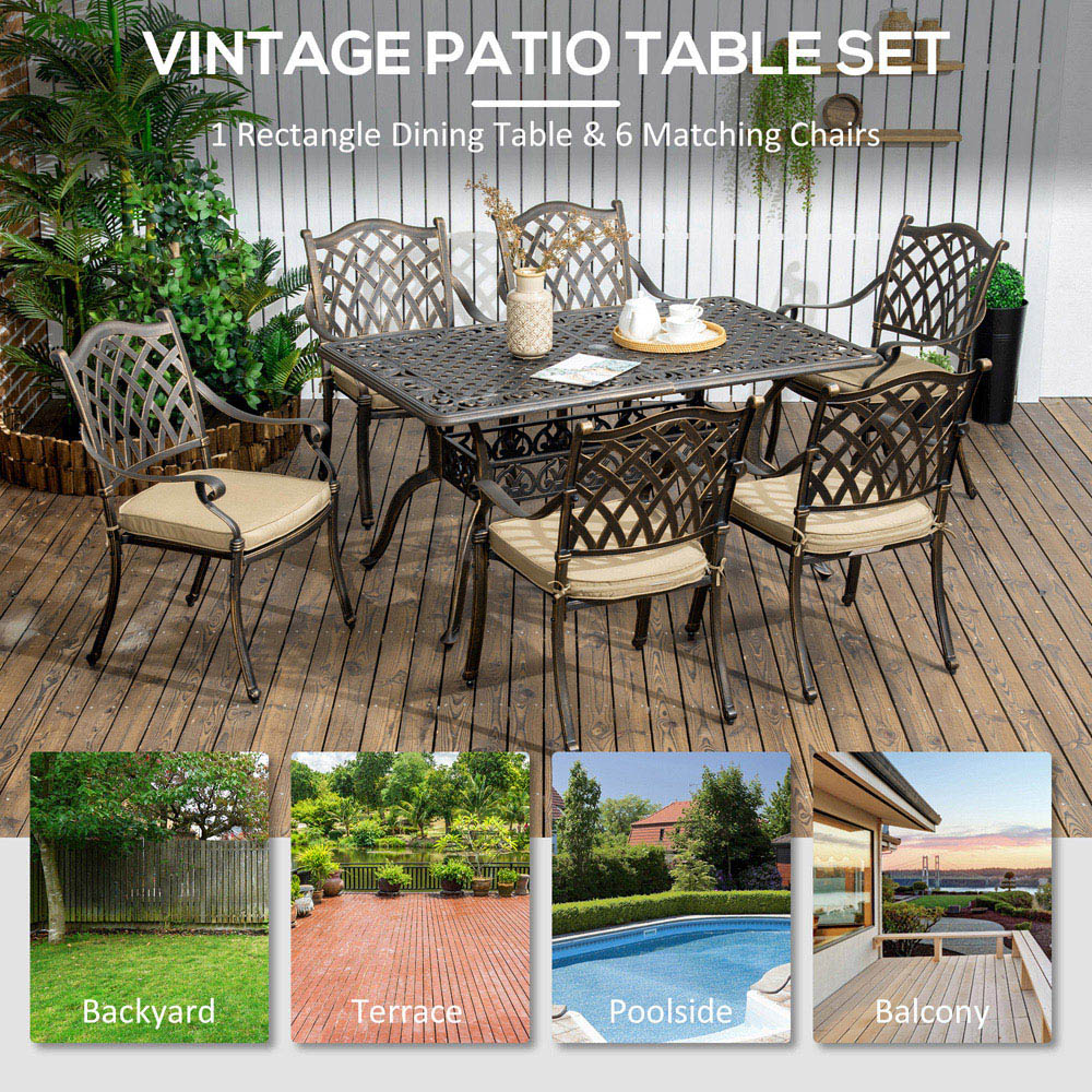 Outsunny 6 Seater Garden Dining Set with Parasol Hole Bronze Image 6