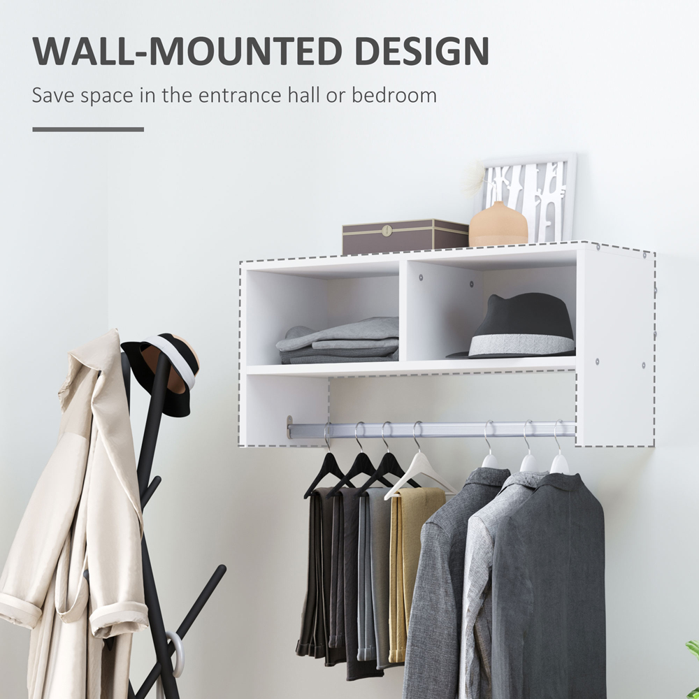 Portland White Hanging Coat Rack with Shelf Image 5