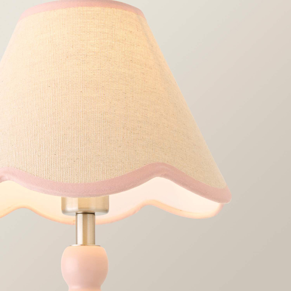 ValueLights Bobble Pink Scallop Shade Pink Wooden LED Table Lamp Image 3
