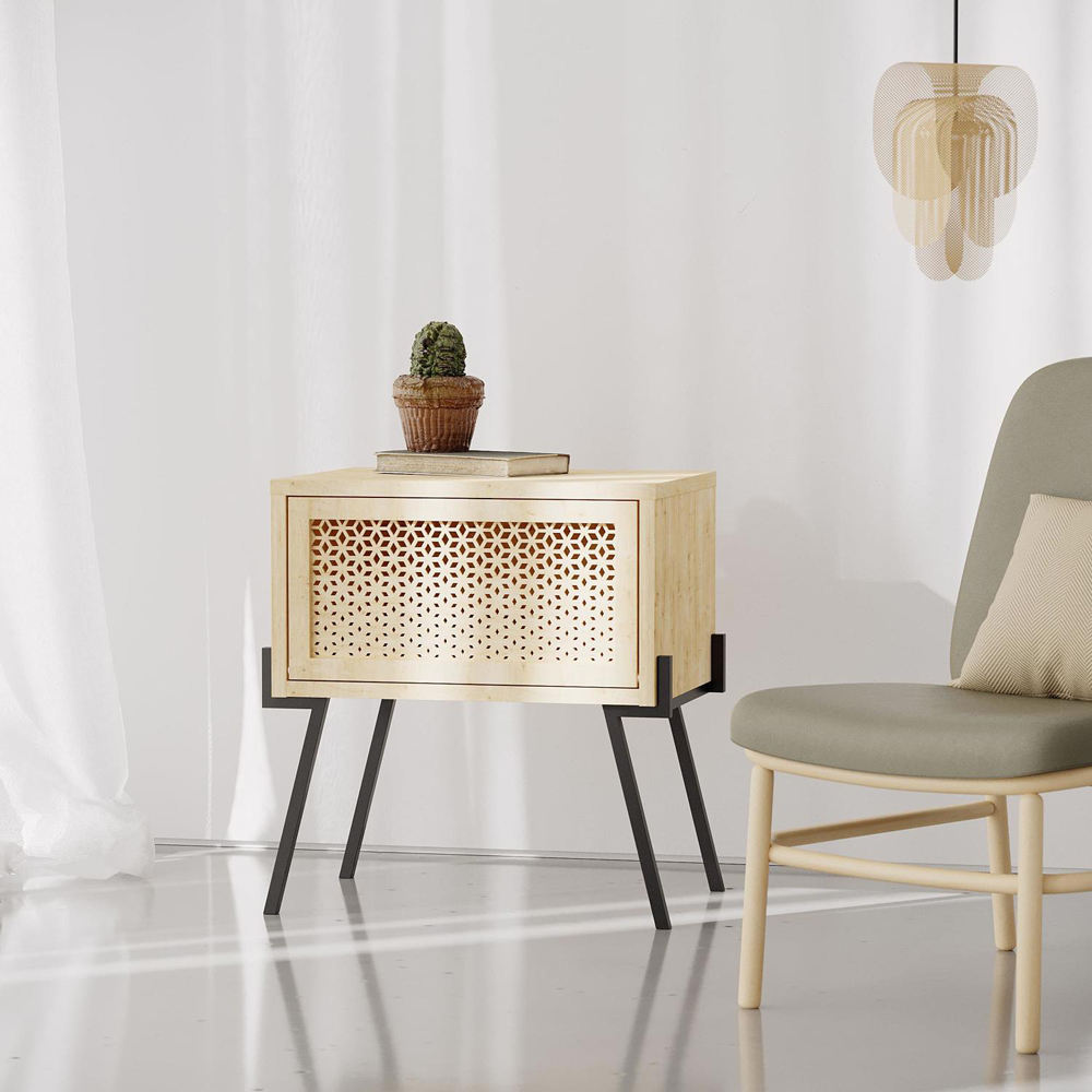 FWStyle Naive Single Door Oak Bedside Table Image 6
