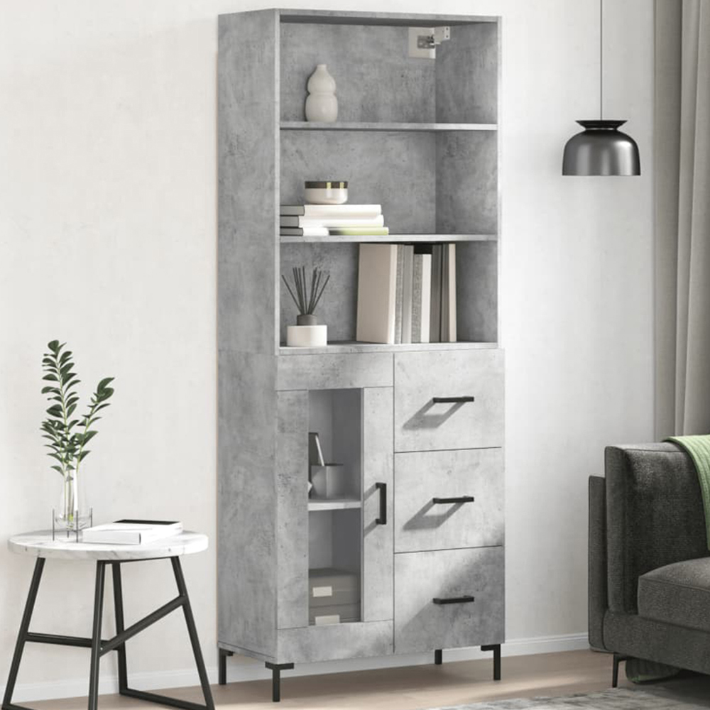 vidaXL Single Door 3 Drawer 3 Shelf Concrete Grey Highboard Image 1