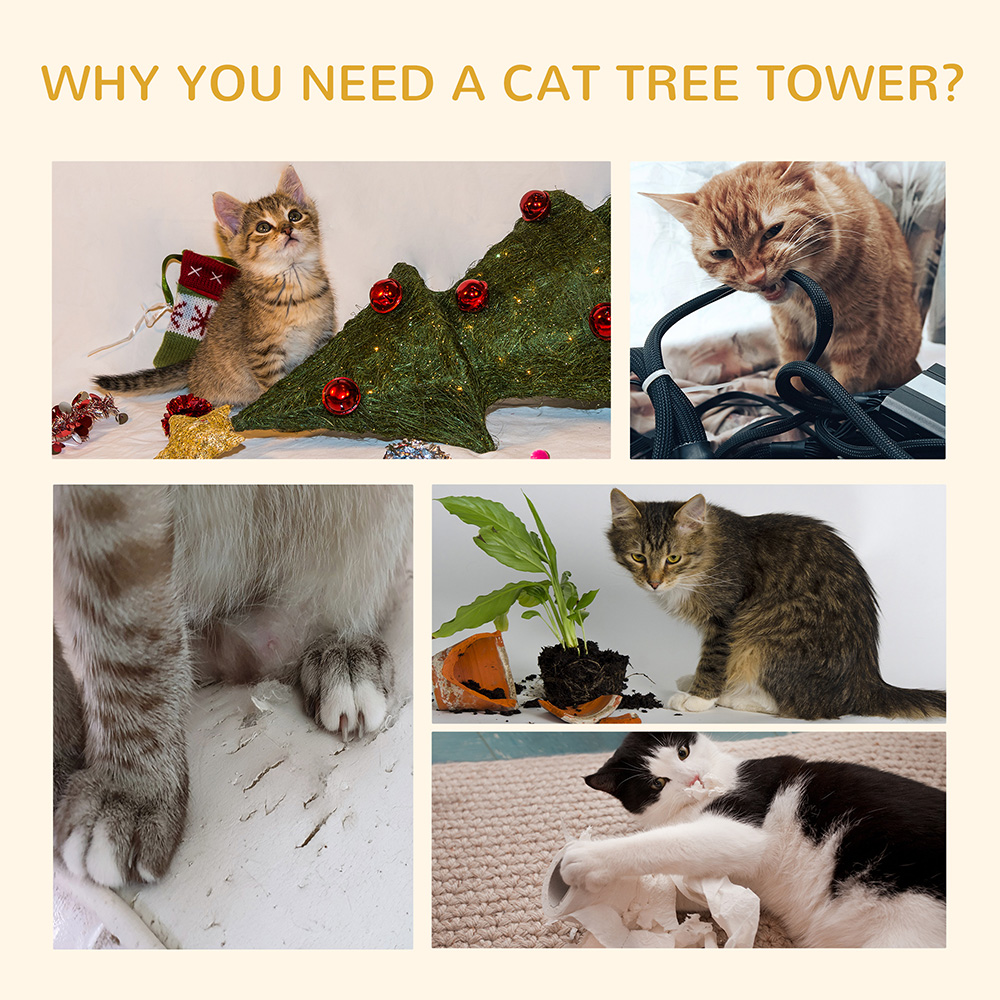 PawHut Dark Grey 240-260cm Floor to Ceiling Cat Tree with Scratching Posts Image 6
