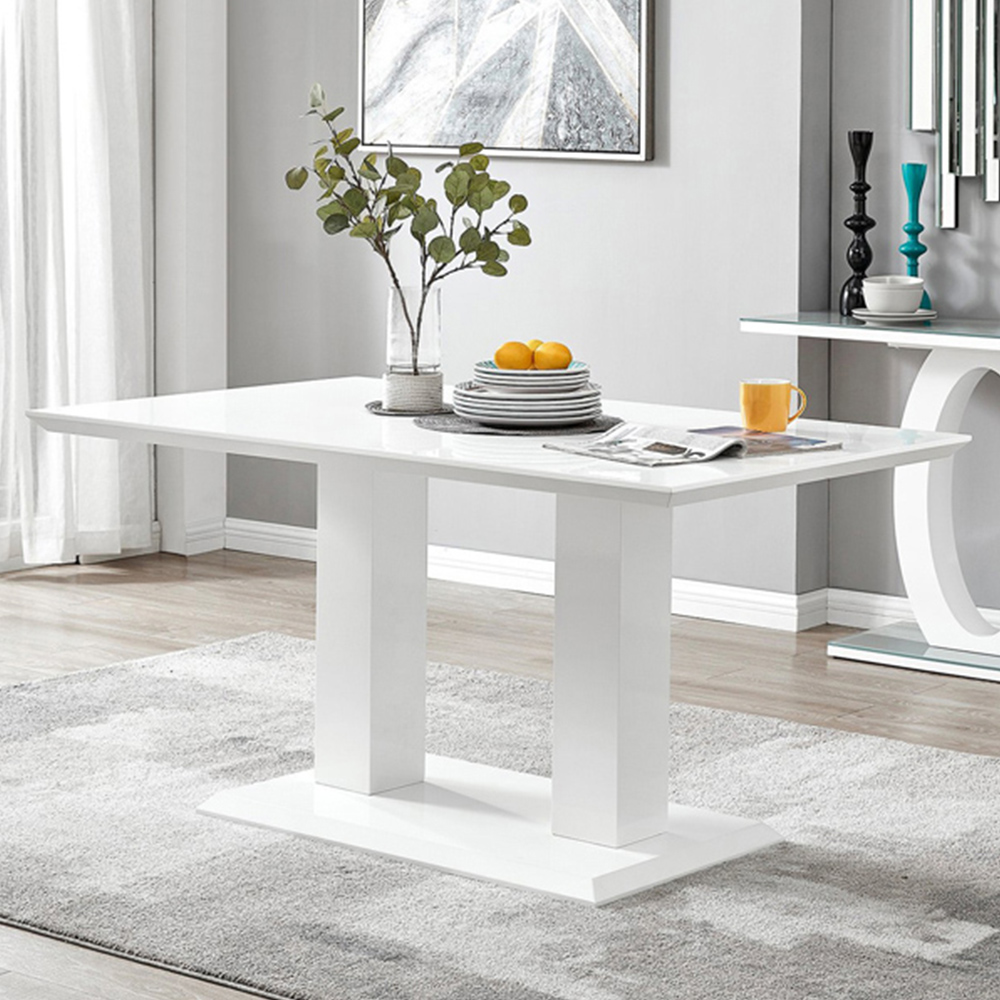 Furniturebox Molini Cesano 6 Seater Dining Set White Gloss Navy and Chrome Image 2