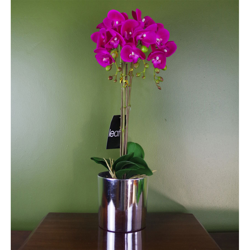 Botanik Dark Pink Orchid Artificial Plant in Silver Pot 52cm Image 2