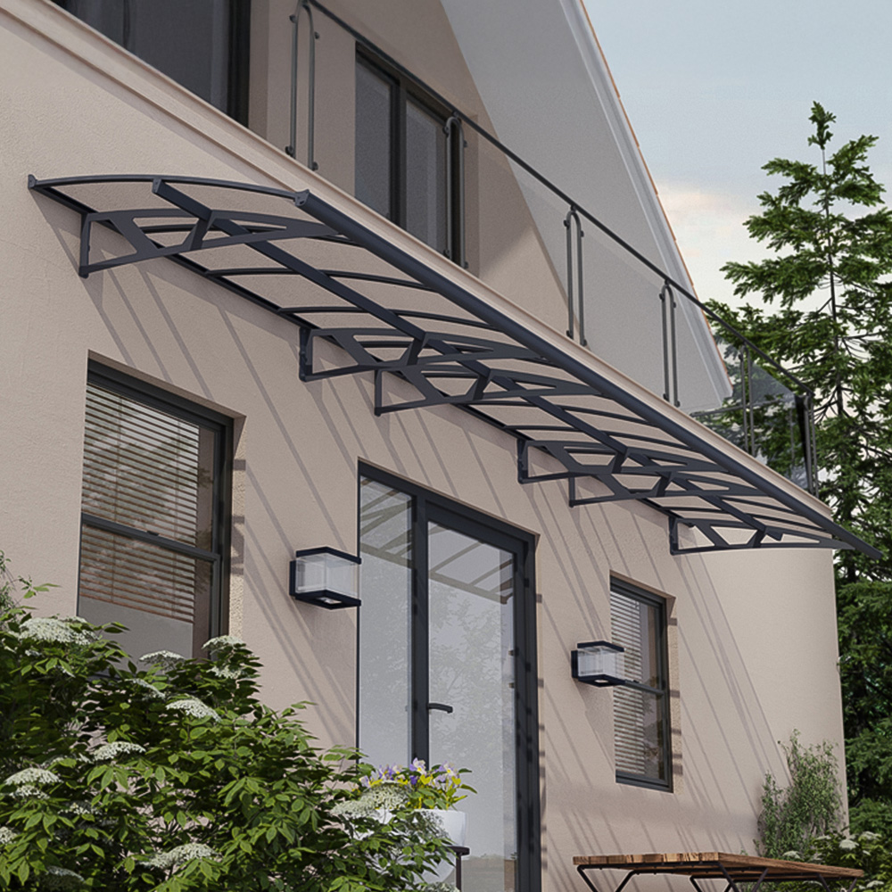 Palram Canopia Amsterdam 6690 Grey Clear Door Canopy 6.7 x 1.4m Image 1