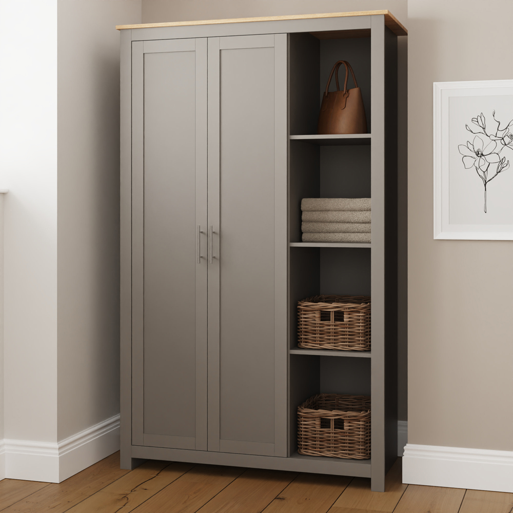 GFW Lancaster 2 Door 4 Shelf Grey Wardrobe Image 3