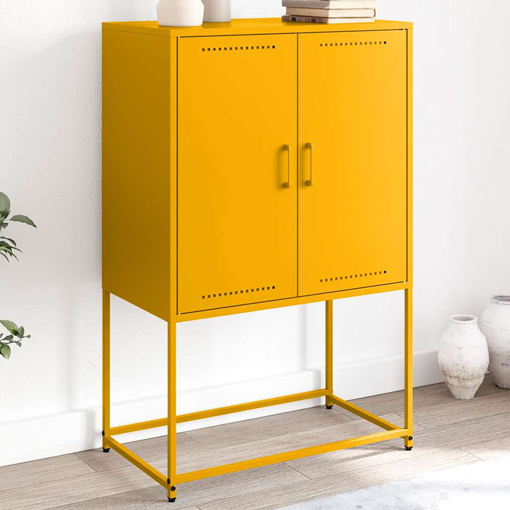 vidaXL 2 Door Mustard Yellow Steel Highboard Image 1