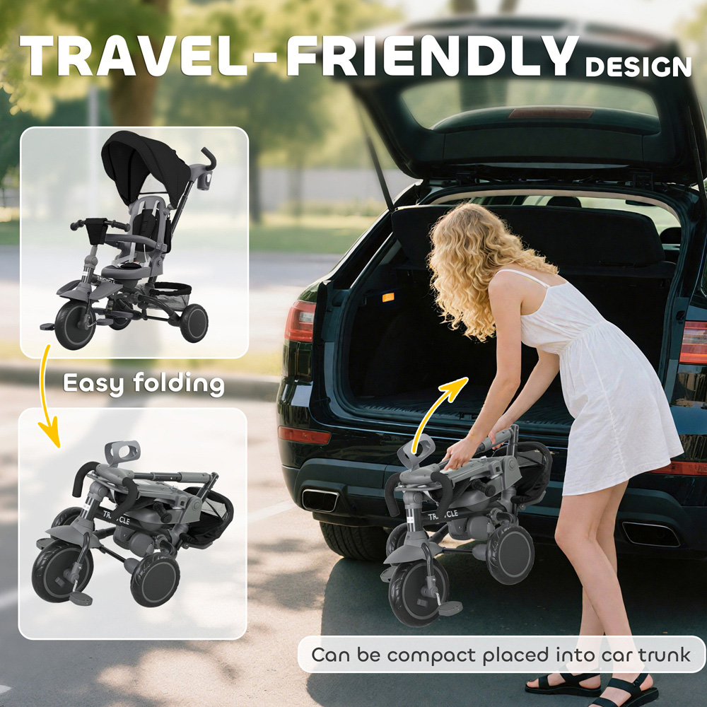 AIYAPLAY 6-in-1 Toddler Black 5 Point Harness Trike with Parent Handle Image 8