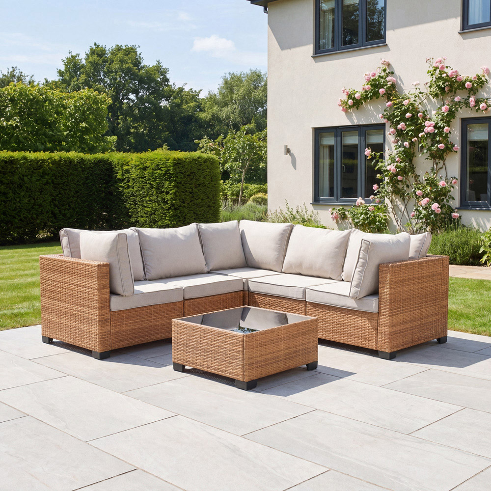 Artemis Home Saviano 5 Seater Tan and Cream Rattan Modular L-Shaped Corner Sofa Set Image 3