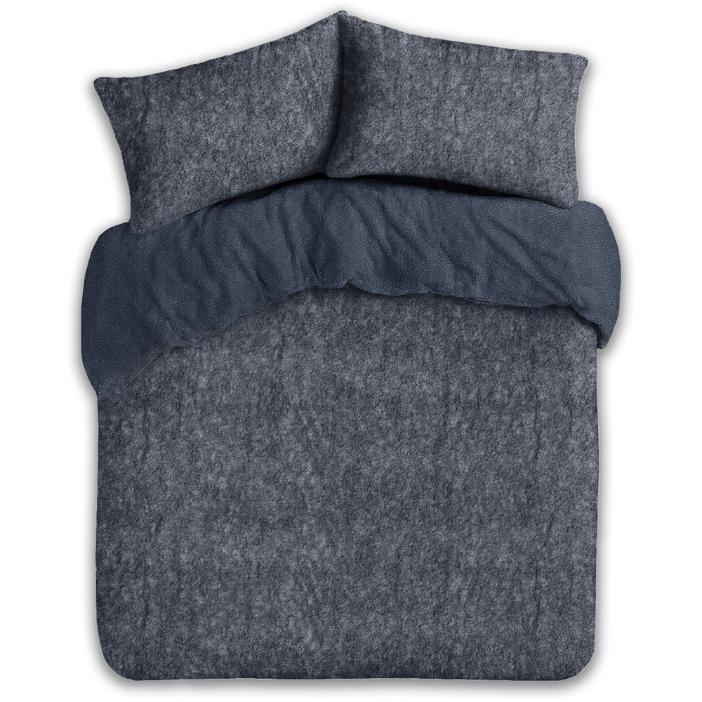 Velosso Double Navy Marl-Effect Teddy Fleece Duvet Cover Set Image 2