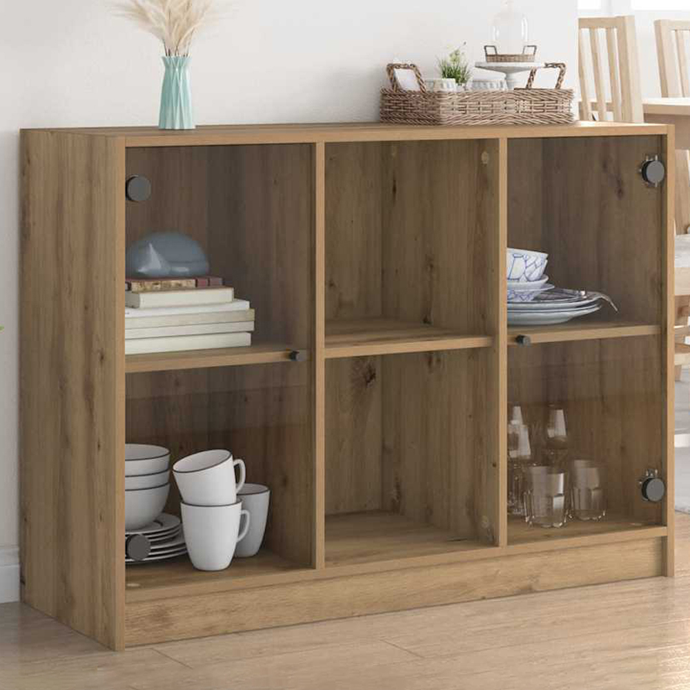 vidaXL 2 Glass Door 2 Shelf Artisan Oak Sideboard Image 1