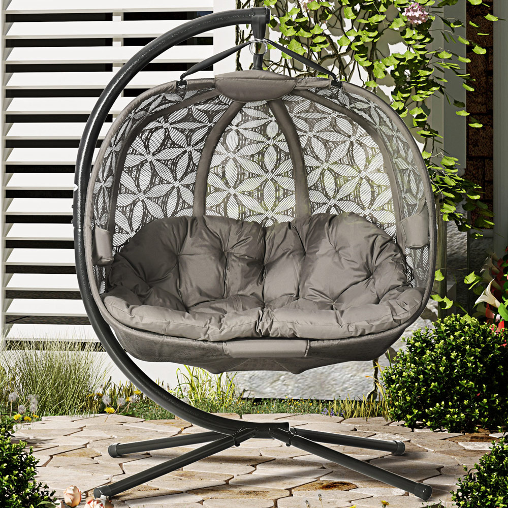 Outsunny 2 Seater Brown Egg Chair with Cushions Image 1