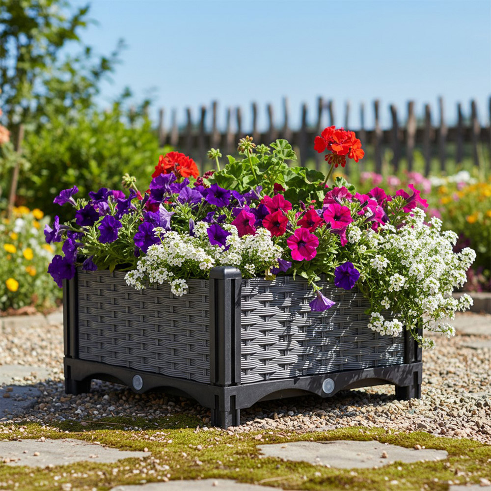 Living and Home Grey and Black Plastic Rattan Look Raised Garden Bed 22 x 40 x 40cm Image 5