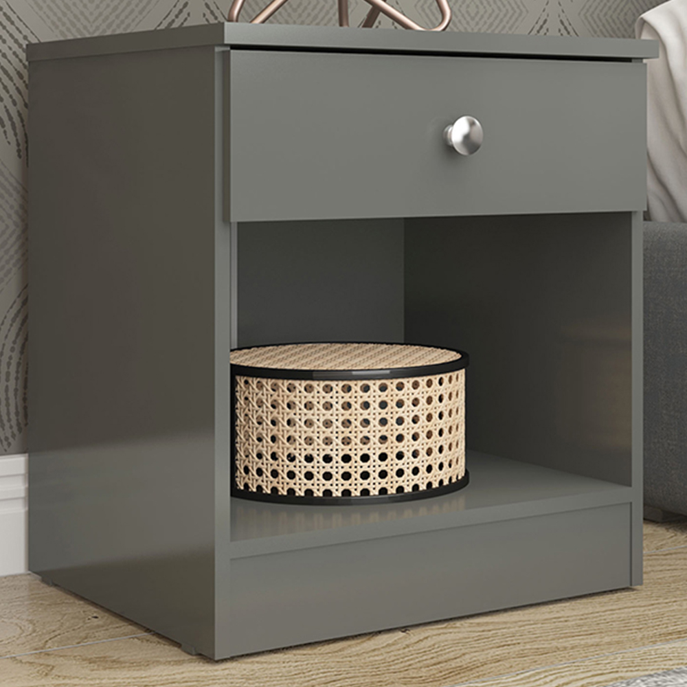Seconique Denver Single Drawer Grey Gloss Bedside Table Image 1