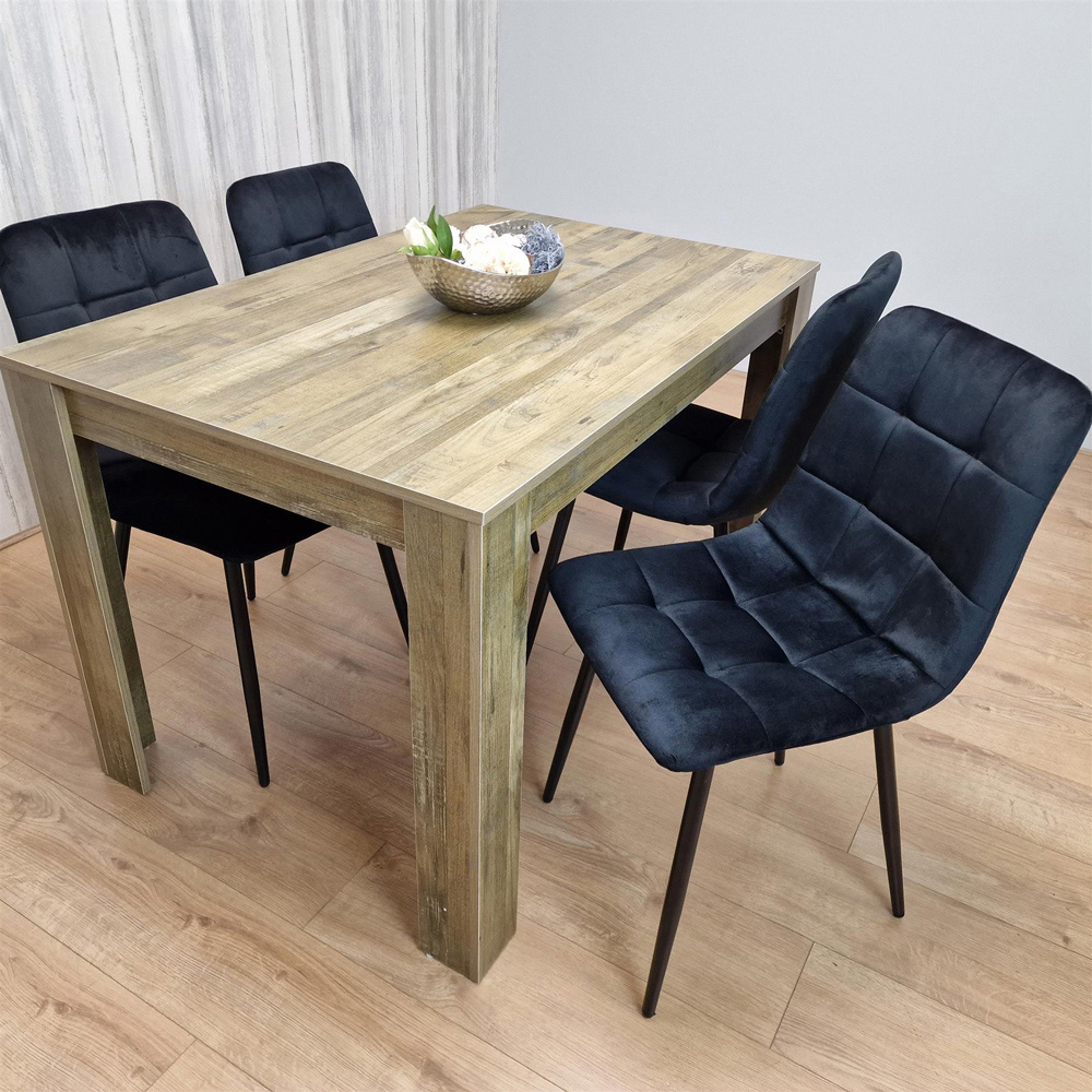 Portland 4 Seater Velvet Dining Set Wood Effect and Black Image 4