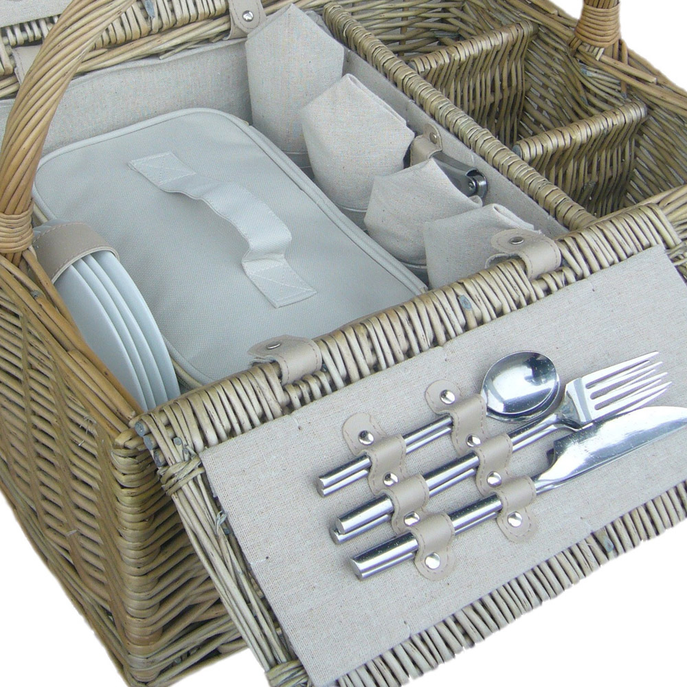 Red Hamper Deluxe Retro Double Lidded 4 Person Wicker Fitted Picnic Basket Image 2