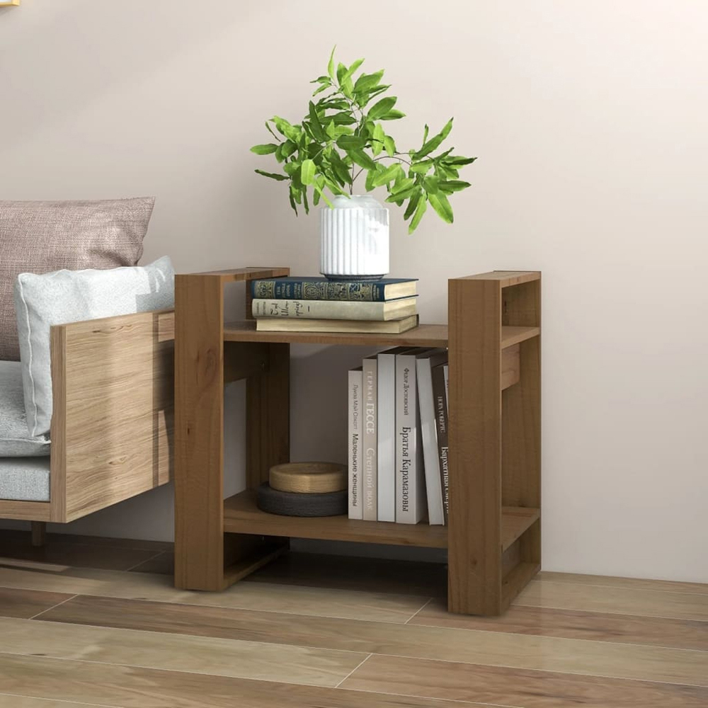 vidaXL 2 Shelf Honey Brown Solid Pine Wood Bookcase Image 7