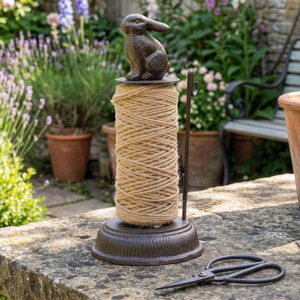 Dibor Brown Cast Iron Rabbit Garden String Twine Dispenser with Scissors Image 2