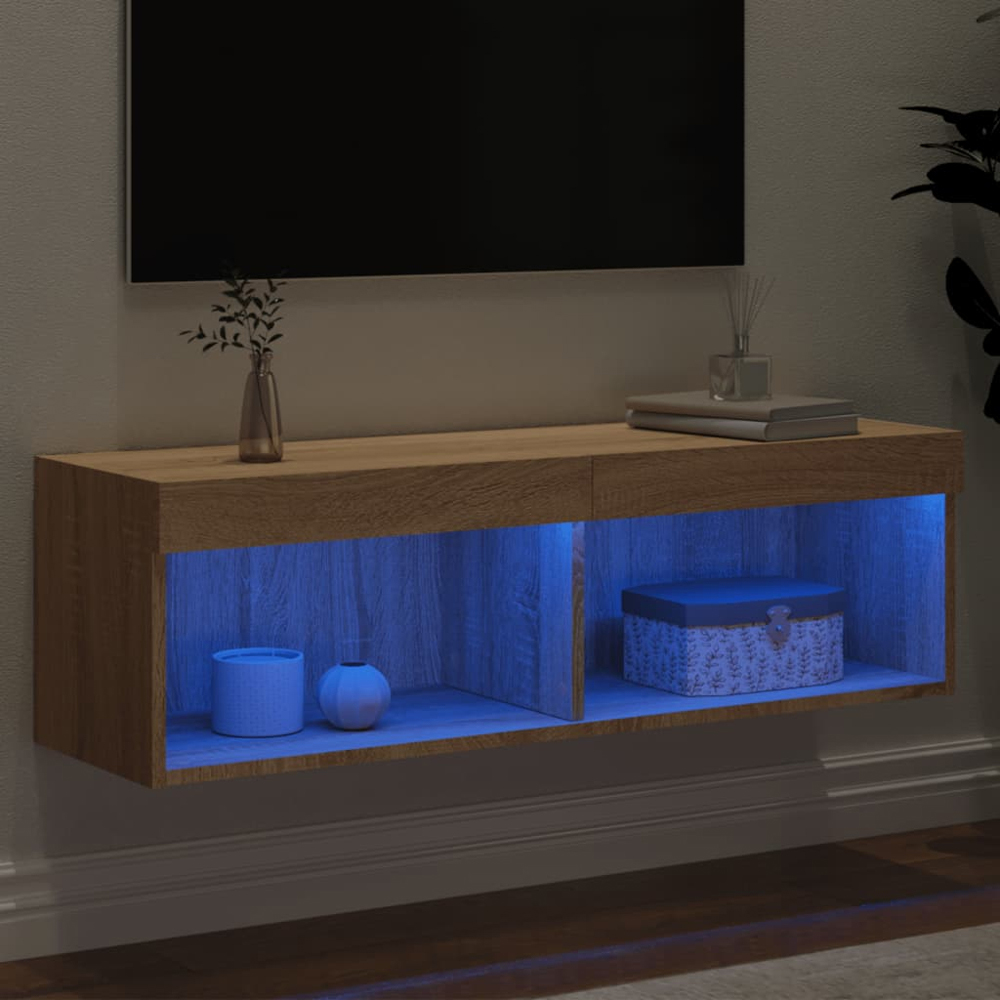 vidaXL 2 Shelf Sonoma Oak Wall Mounted TV Cabinet with LED Lights Image 3