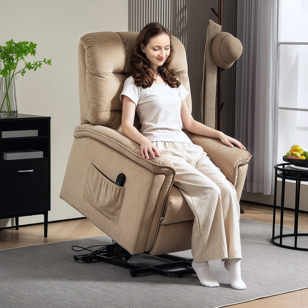 HOMCOM Beige Velvet Electric Power Lift Elderly Recliner Armchair Image 3