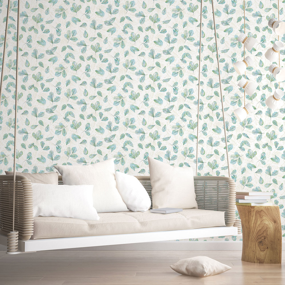 Galerie Evergreen Leaf Turquoise Wallpaper Image 2