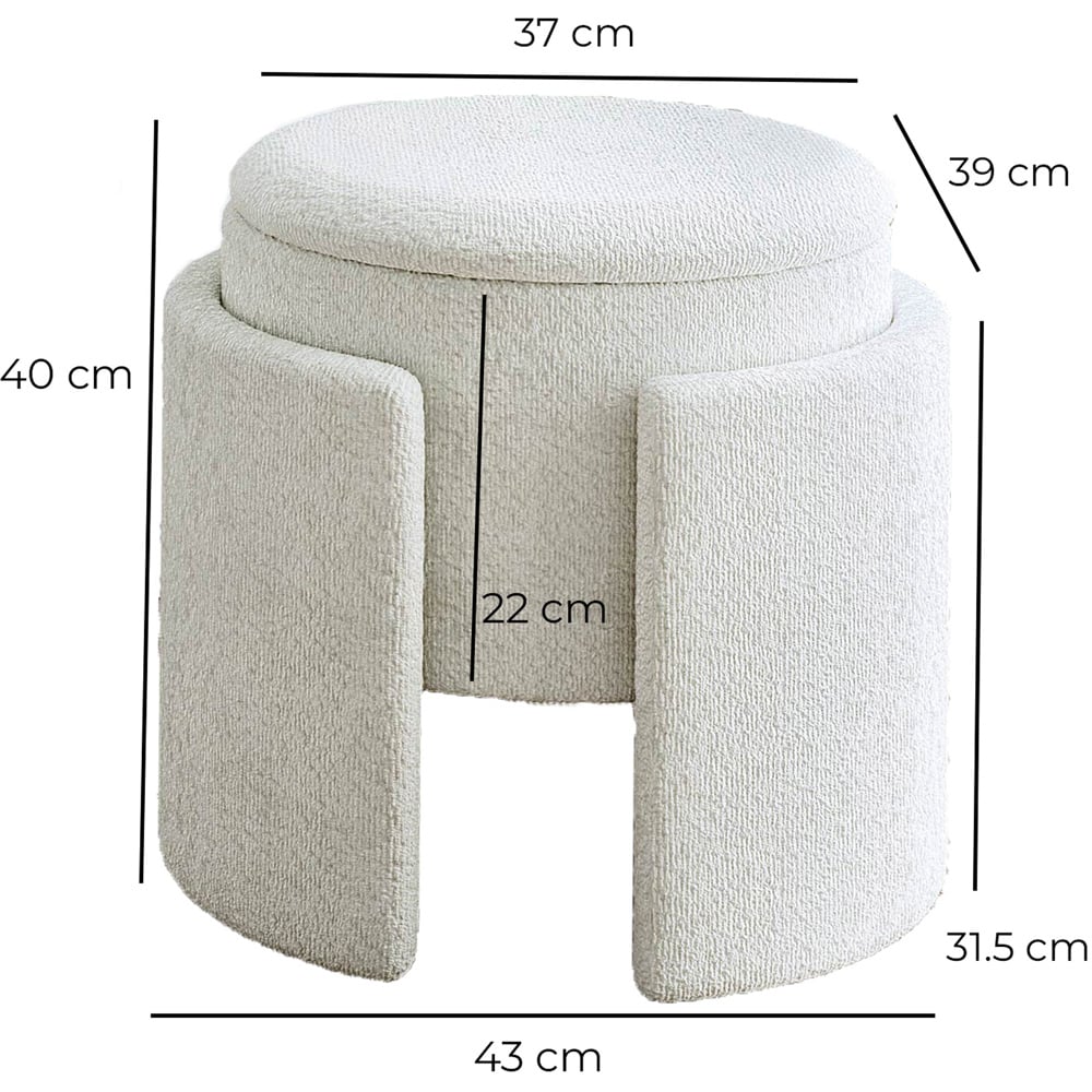CARME Home Mabel Ivory Bouclé Storage Stool Image 7
