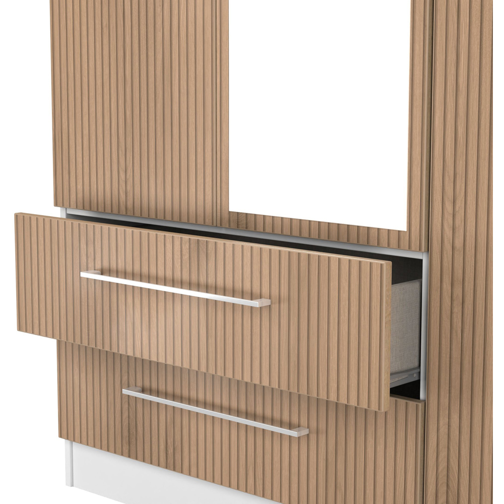 Crowndale Worcester 3 Door 2 Drawer Slatt Effect and White Tall Mirrored Wardrobe Ready Assembled Image 8