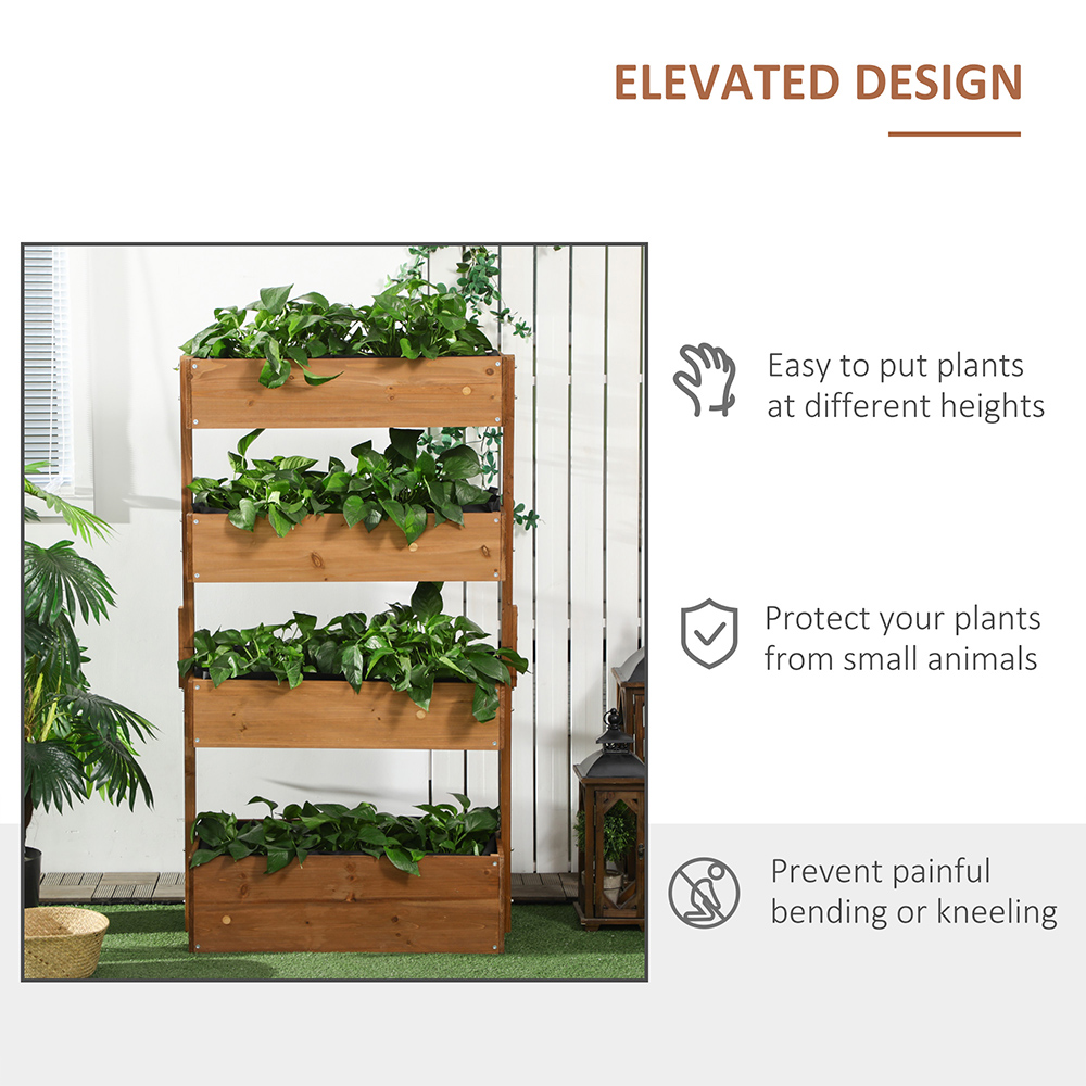 Outsunny 4-Tier Orange Wooden Raised Garden Bed Plant Stand Image 5