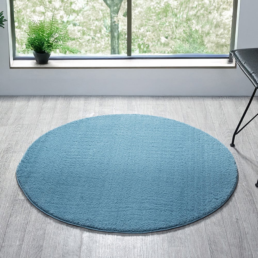 Desire Rugs Comfy Blue Anti Slip Felt Backing Round Rug 100cm Image 2