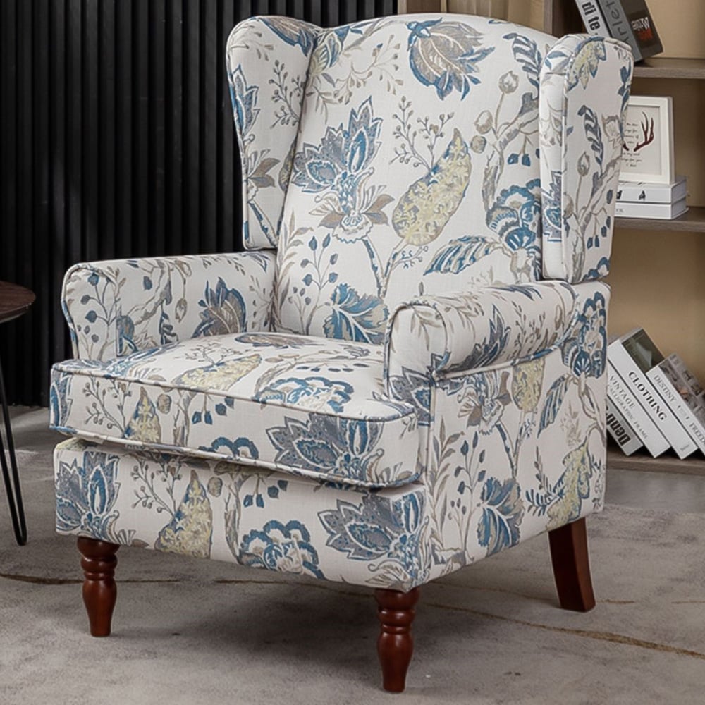 Furniture One Blue High Wingback Fireside Armchair Image 1