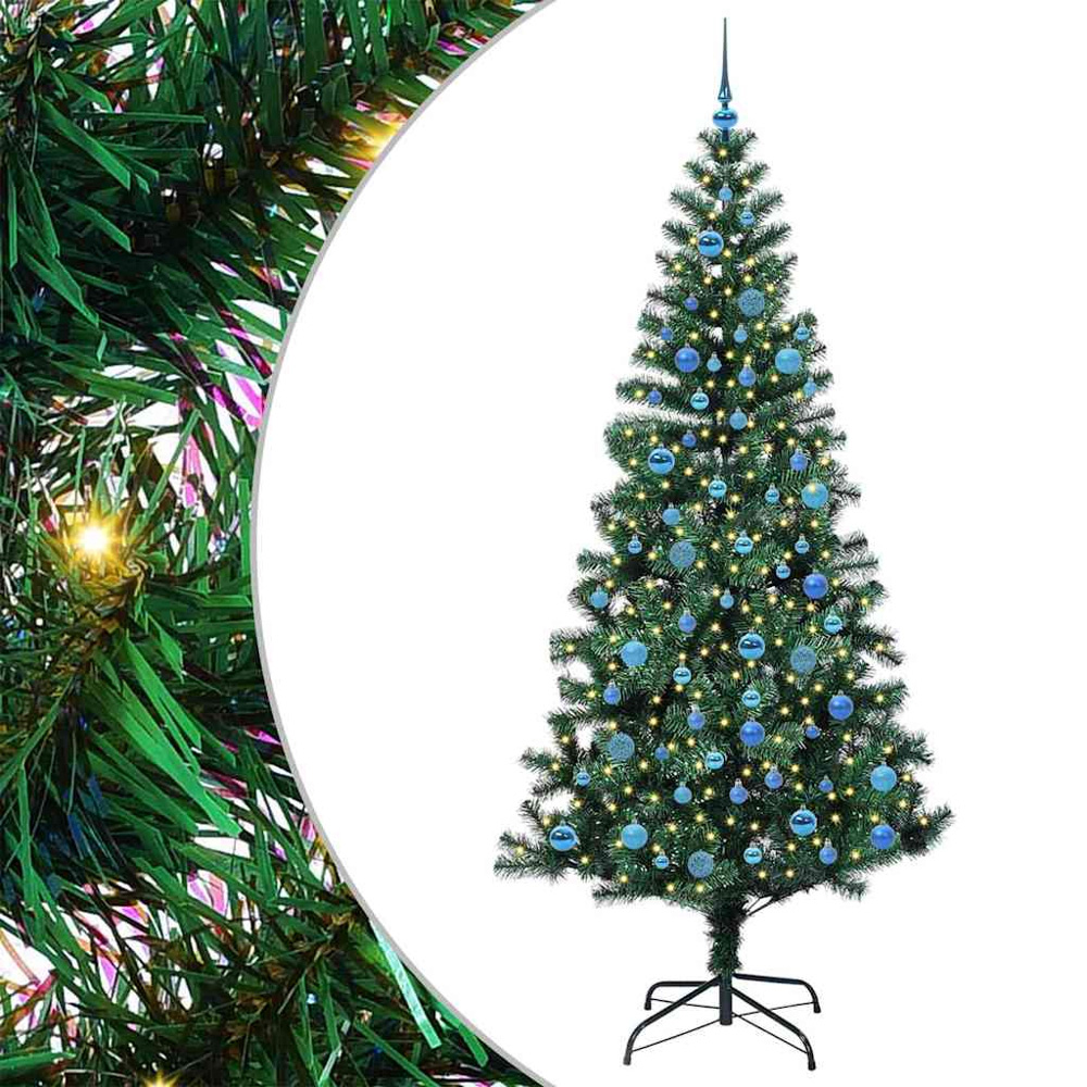 vidaXL Pre-Lit Blue Baubles Green Artificial Christmas Tree 8ft Image 2