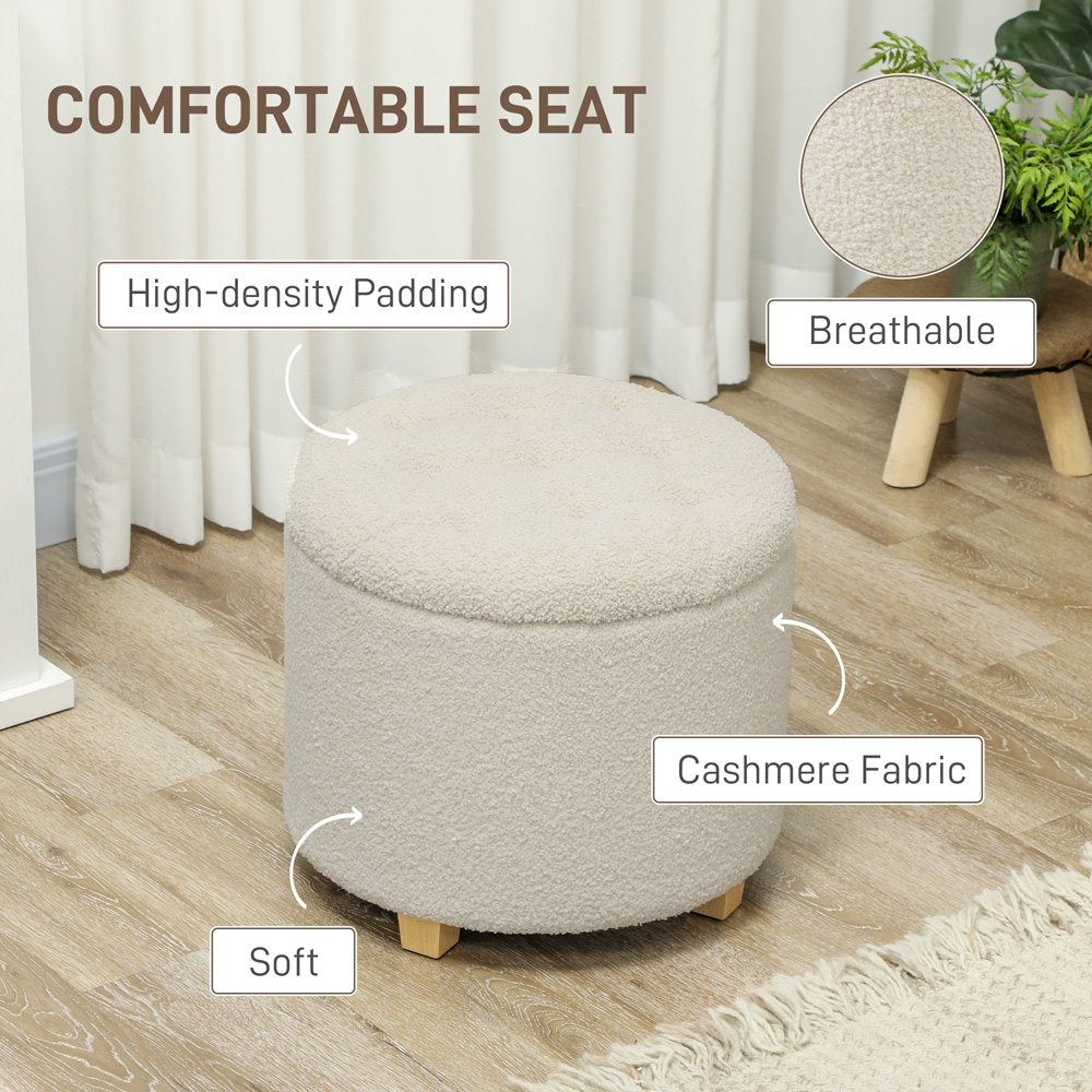 Portland Cream and White Round Teddy Fleece Ottoman Footstool Image 5